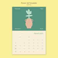 PSD gratuit modèle d'affiche verticale de printemps avec calendrier et fleur