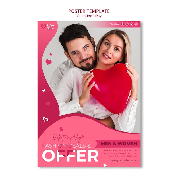 PSD gratuit modèle d'affiche verticale rose pour la saint-valentin