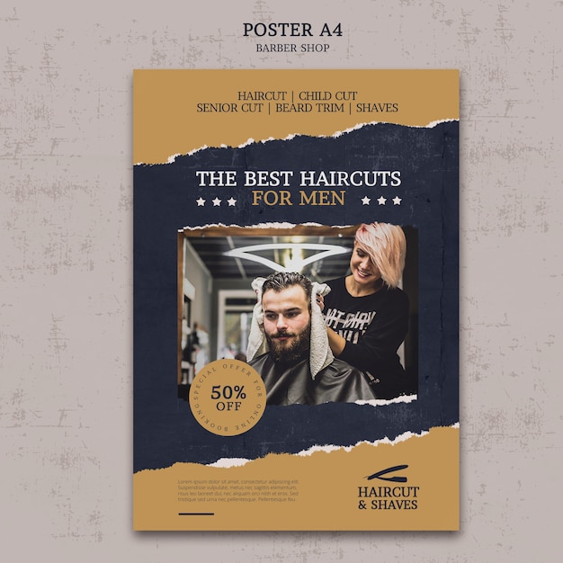 PSD gratuit modèle d'affiche verticale de salon de coiffure