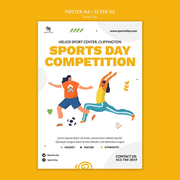 Modèle d'affiche verticale sportive avec des personnes faisant du sport