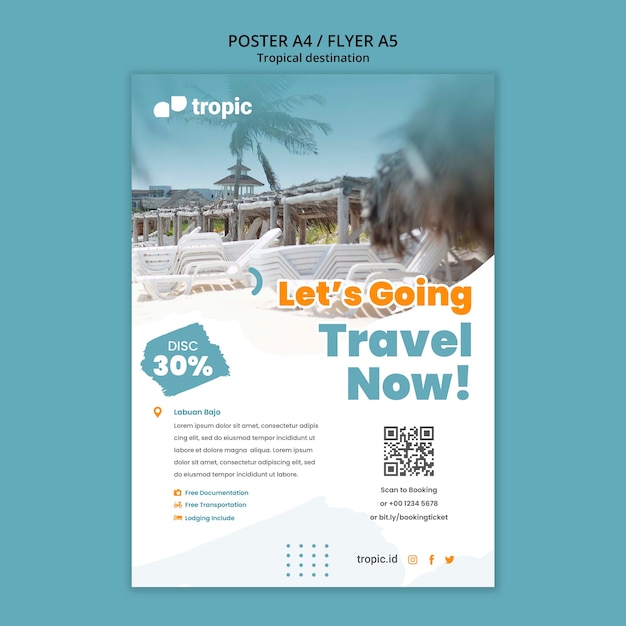 PSD gratuit modèle d'affiche verticale de voyage de destination tropicale