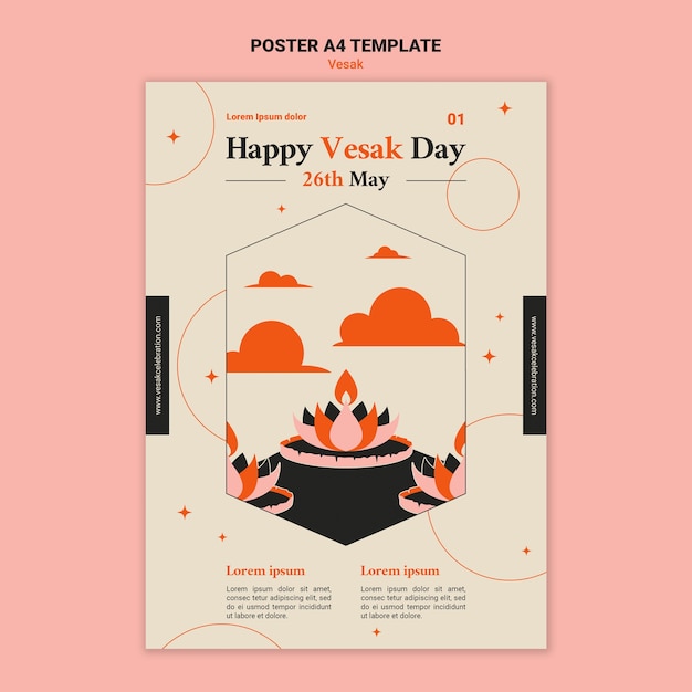 PSD gratuit modèle d'affiche vesak design plat