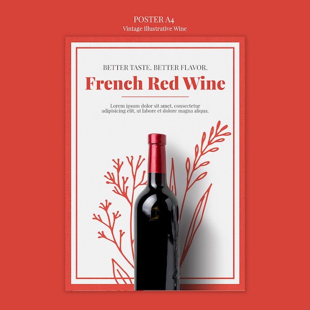 PSD gratuit modèle d'affiche de vin français