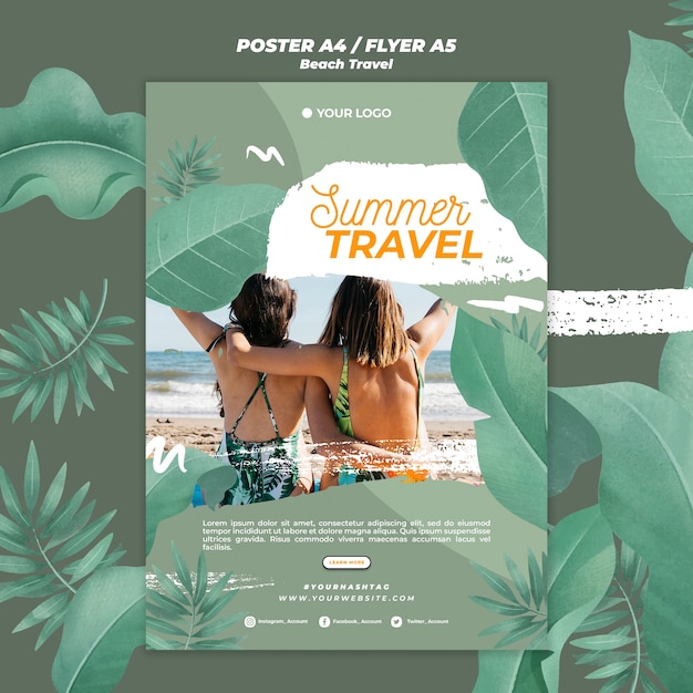 PSD gratuit modèle d'affiche de voyage d'été ensemble