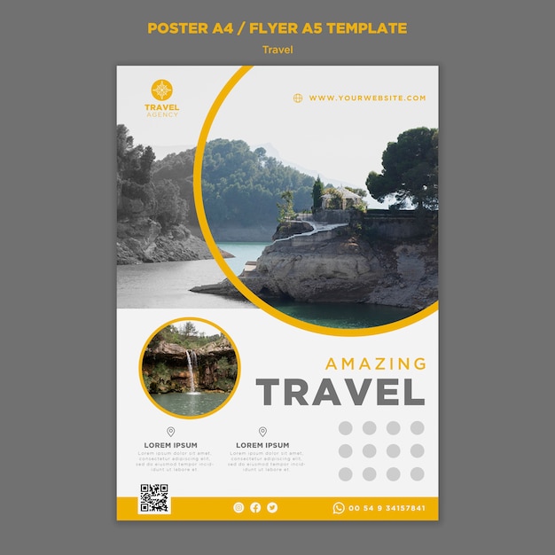 PSD gratuit modèle d'affiche de voyage vertical avec paysage naturel