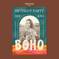 PSD gratuit modèle d'anniversaire boho design plat