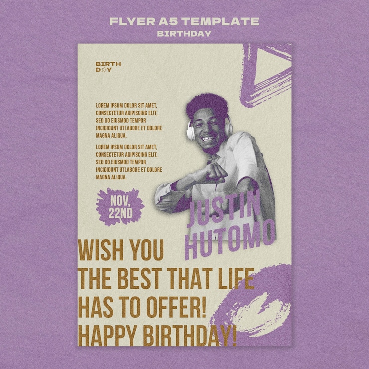 PSD gratuit modèle d'anniversaire flyer design plat