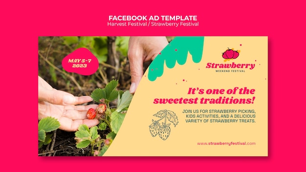 PSD gratuit modèle d'annonce facebook festival de fraises design plat