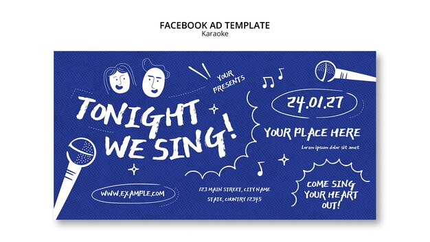 Modèle d'annonce facebook karaoké design plat