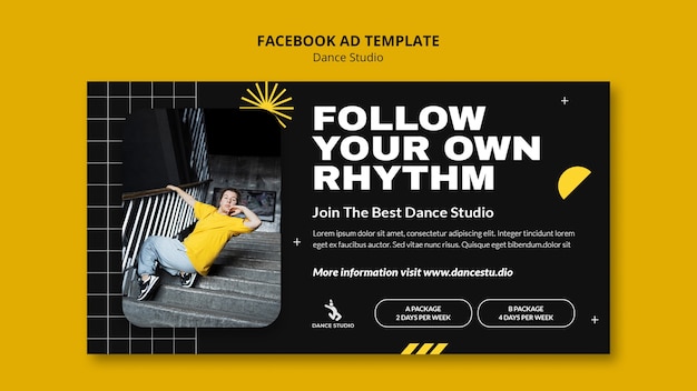 PSD gratuit modèle d'annonce facebook pour studio de danse design plat