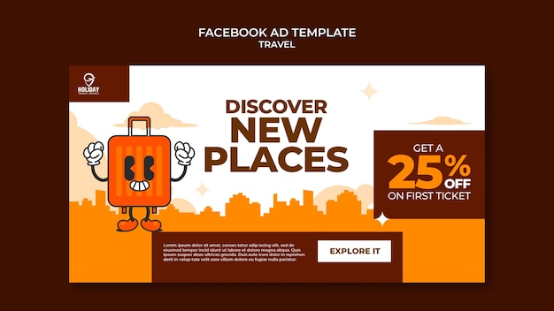 PSD gratuit modèle d'annonce facebook de voyage design plat