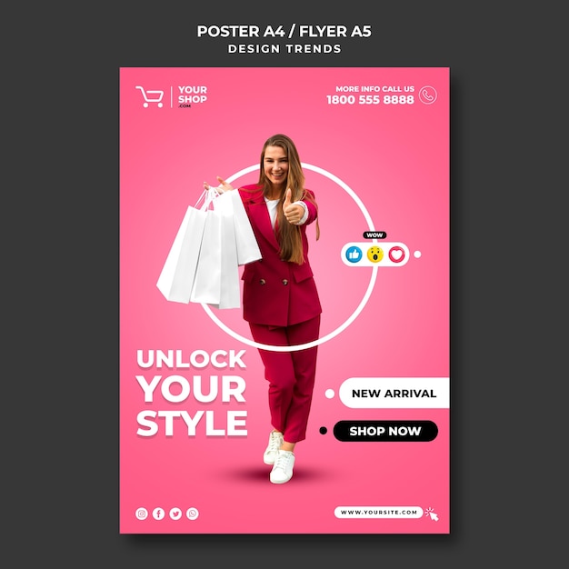 PSD gratuit modèle d'annonce de femme shopping affiche