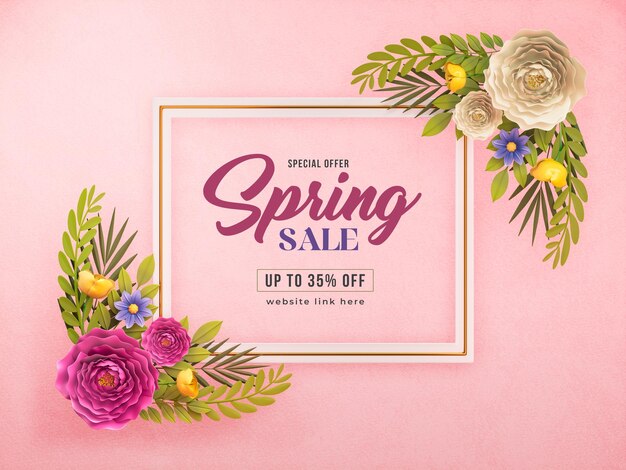 Modèle de bannière 3d de cadre floral de vente de printemps