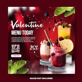Modèle de bannière d'affiche de nourriture et de boisson de restaurant de menu de la saint-valentin
