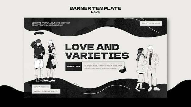 PSD gratuit modèle de bannière d'amour noir et blanc