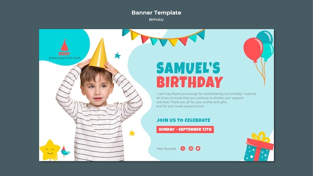 PSD gratuit modèle de bannière d'anniversaire pour enfant