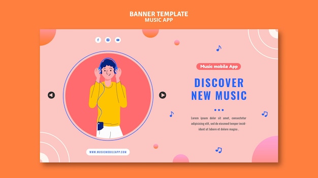 PSD gratuit modèle de bannière d'application mobile de musique