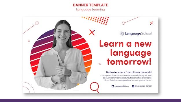 PSD gratuit modèle de bannière d'apprentissage des langues