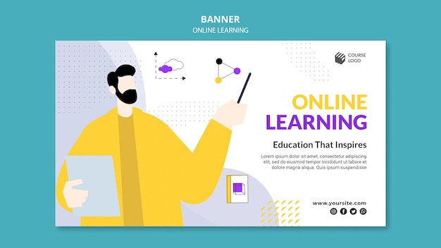 PSD gratuit modèle de bannière d'apprentissage en ligne illustré