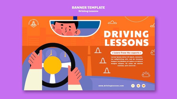 PSD gratuit modèle de bannière d'auto-école illustré