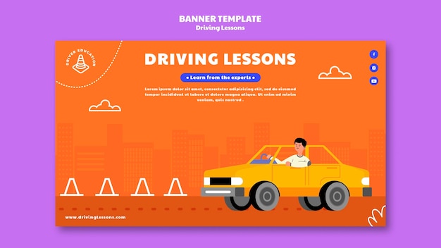 Modèle de bannière d'auto-école illustré