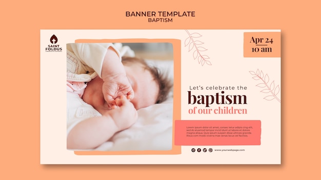 PSD gratuit modèle de bannière de baptême design plat