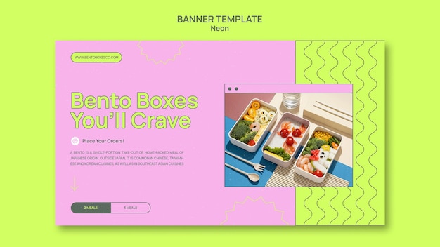 PSD gratuit modèle de bannière de boîte à bento néon