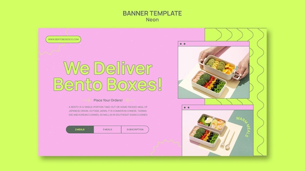 PSD gratuit modèle de bannière de boîte à bento néon