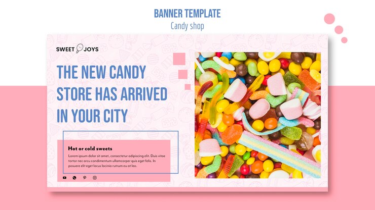 PSD gratuit modèle de bannière de boutique de bonbons créatifs avec photo