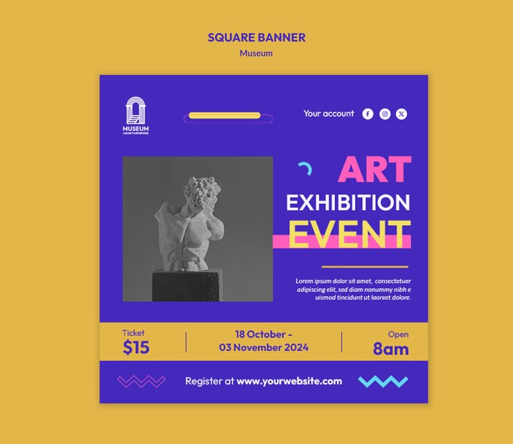 PSD gratuit modèle de bannière carrée du musée