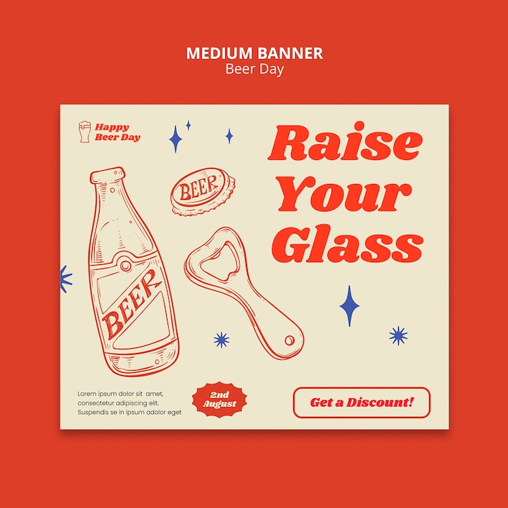 PSD gratuit modèle de bannière de célébration de la journée de la bière dessiné à la main