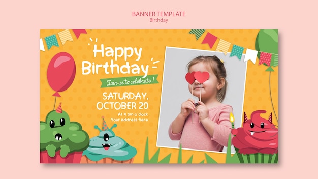 PSD gratuit modèle de bannière de concept anniversaire