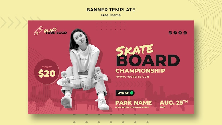 PSD gratuit modèle de bannière de concept de planche à roulettes