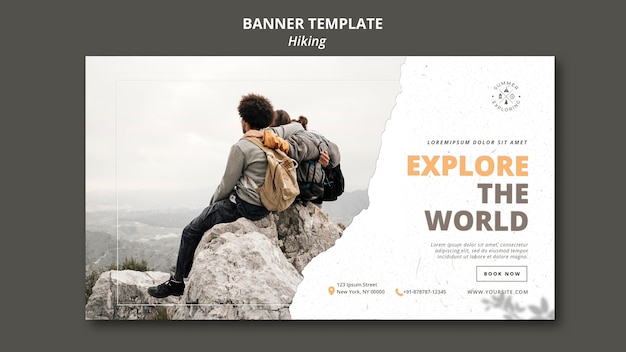 Modèle de bannière de concept de randonnée