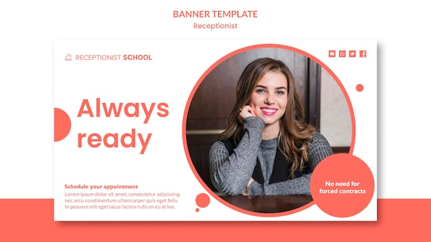 PSD gratuit modèle de bannière de concept de réceptionniste