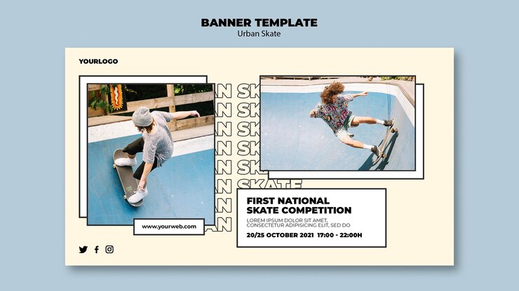 PSD gratuit modèle de bannière de concept de skate urbain