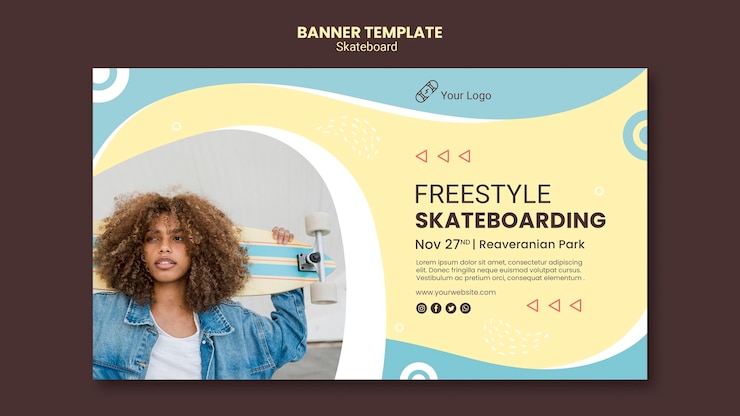 PSD gratuit modèle de bannière de concept de skateboard