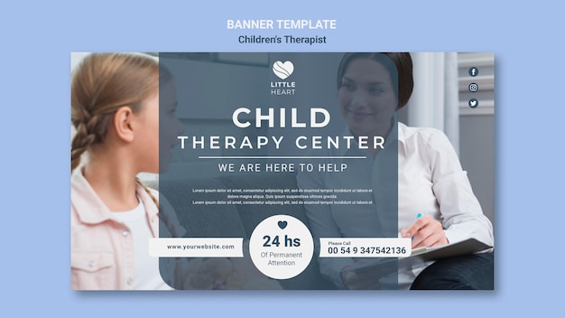 PSD gratuit modèle de bannière de concept de thérapeute pour enfants