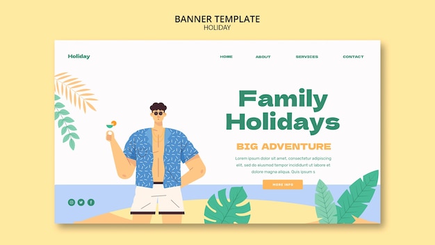 PSD gratuit modèle de bannière de concept de vacances design plat