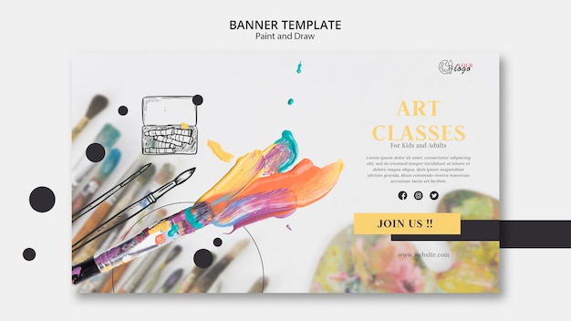 Modèle de bannière de cours d'art pour enfants et adultes
