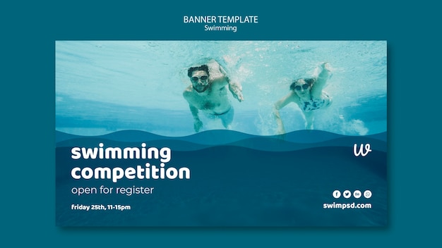 PSD gratuit modèle de bannière de cours de natation avec photo