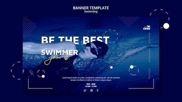 PSD gratuit modèle de bannière de cours de natation avec photo