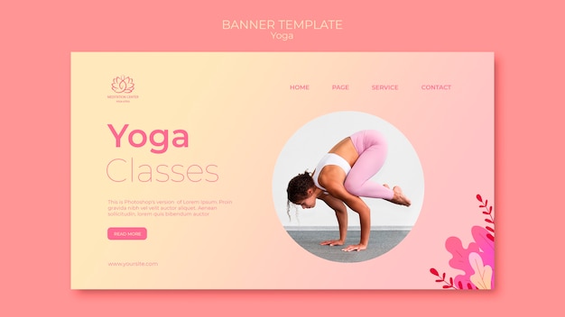 PSD gratuit modèle de bannière de cours de yoga avec photo de femme