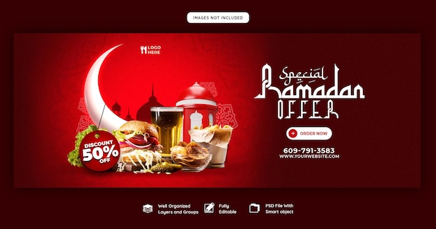 PSD gratuit modèle de bannière de couverture facebook du menu spécial ramadan kareem pour la nourriture et l'iftar