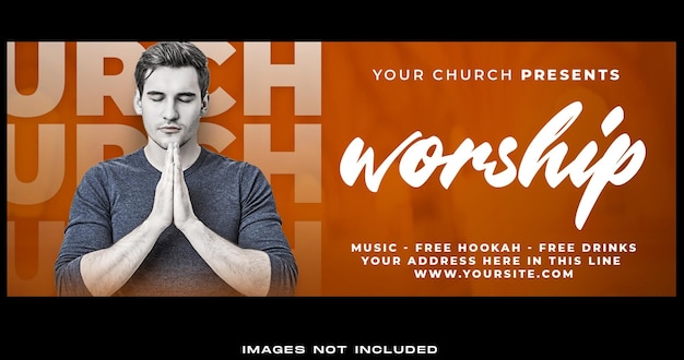 PSD gratuit modèle de bannière de couverture facebook de médias sociaux de culte de l'église premium