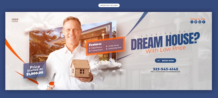 PSD gratuit le modèle de bannière de couverture facebook de la propriété immobilière