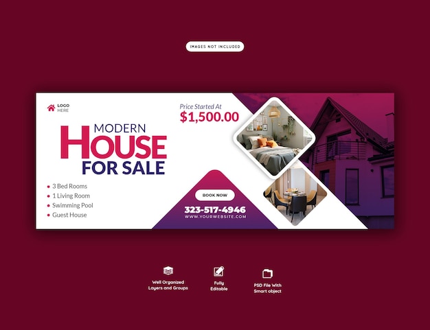 Modèle de bannière de couverture facebook de propriété de maison immobilière