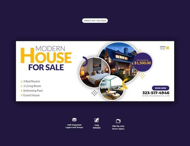 Modèle de bannière de couverture facebook de propriété de maison immobilière