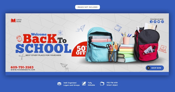 PSD gratuit modèle de bannière de couverture facebook de retour à l'école