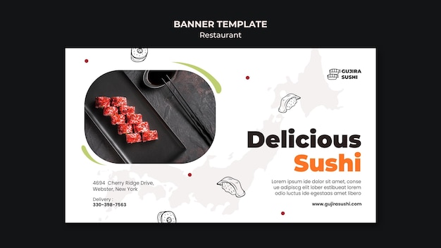 PSD gratuit modèle de bannière de délicieux restaurant sushi